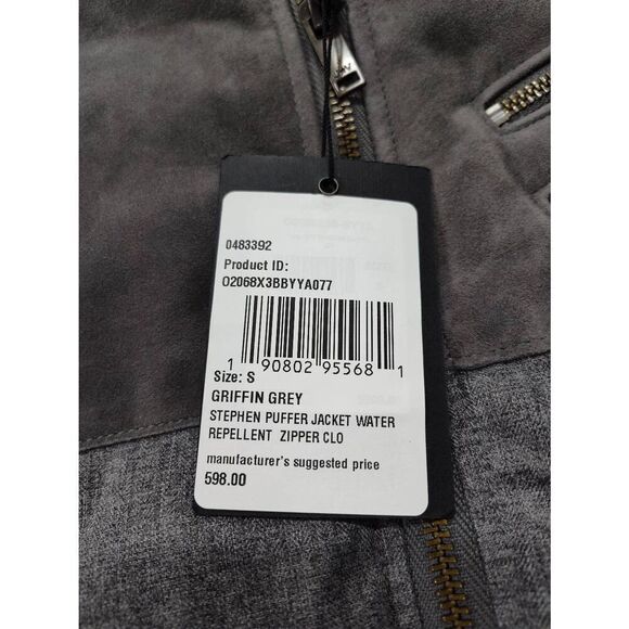 JOHN VARVATOS STEPHEN PUFFER JACKER WATER REPELLENT GREY NWT SMALL - Picture 4 of 10